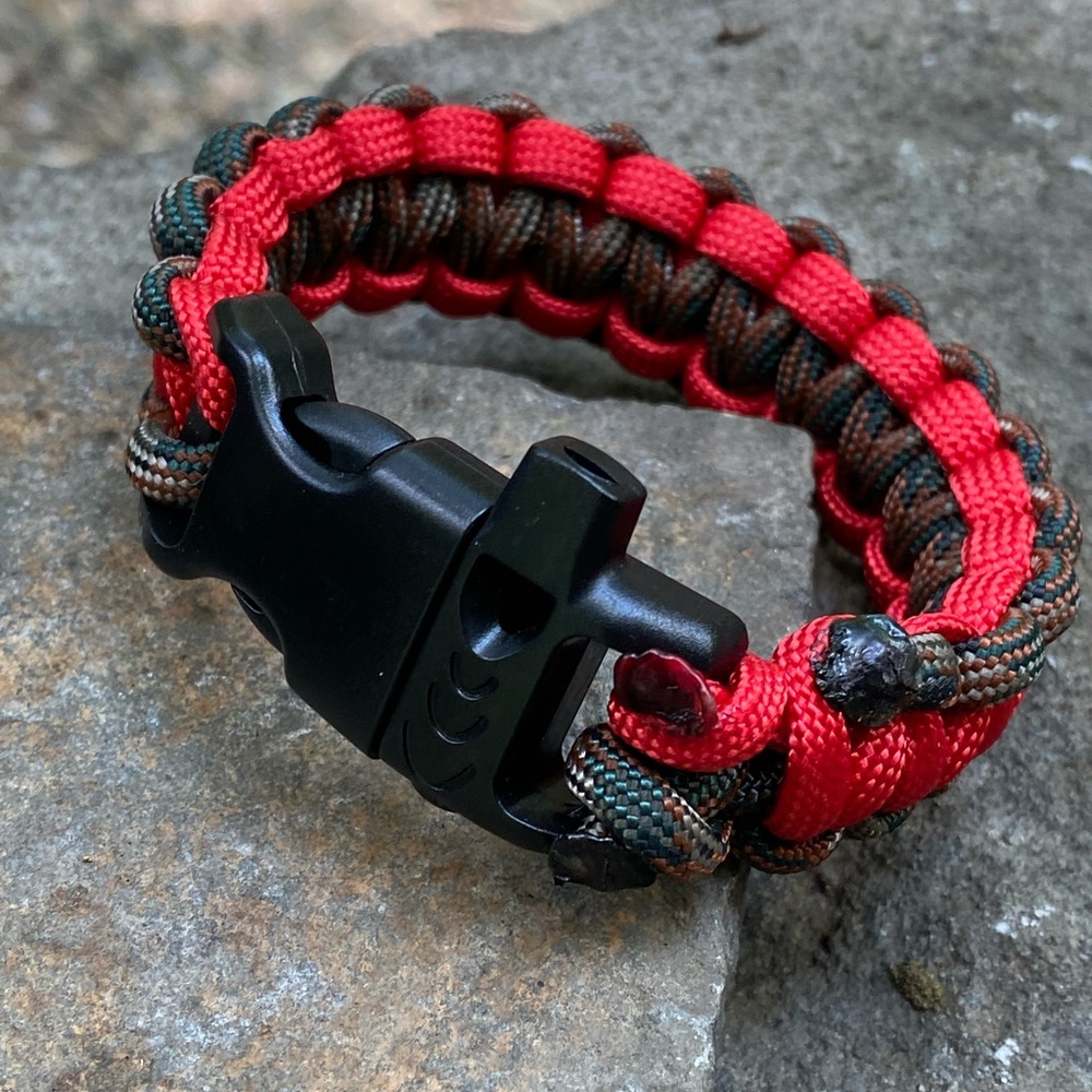 Military Paracord Hand Crafted Whistle Buckle BRACELET red camo